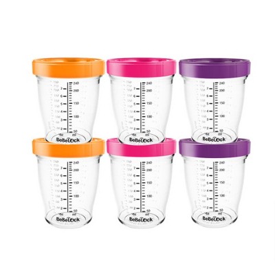 베베락 눈금형 트라이탄 밀폐용기 240ml 세트 오렌지 2p + 핑크 2p + 퍼플 2p